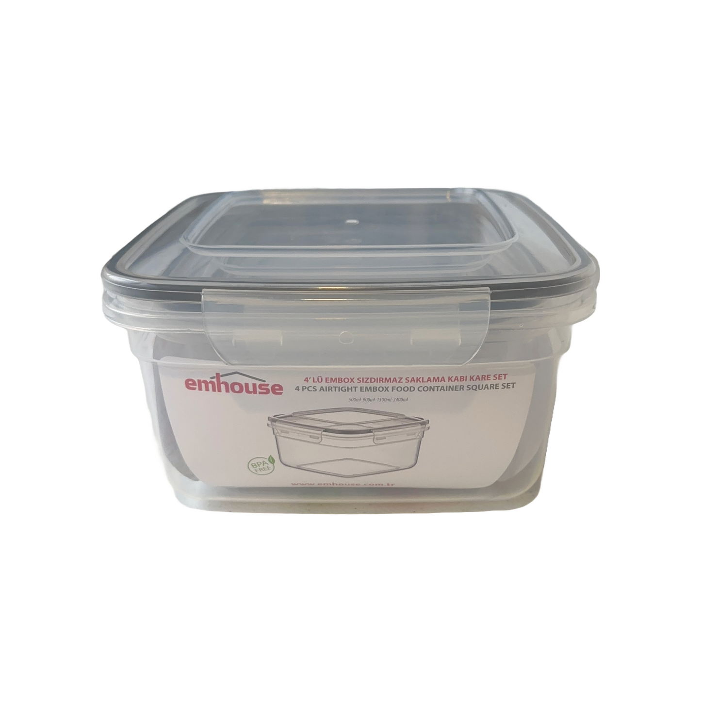 Set of 4 Plastic Square Airtight Food Containers