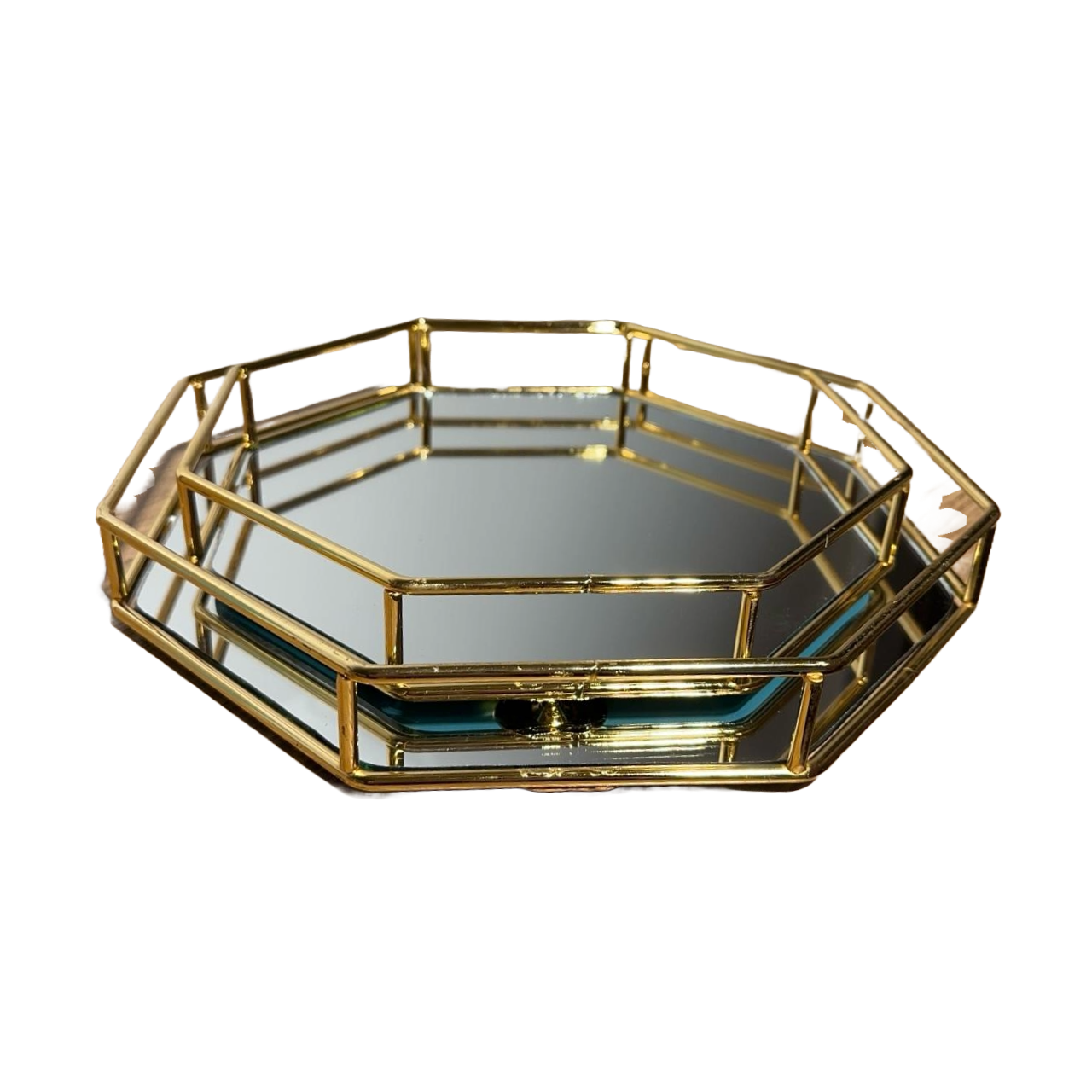 Gold hexagon Mirror Serving Tray