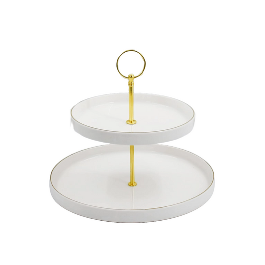 2 Level Ceramic Stand with gold rim