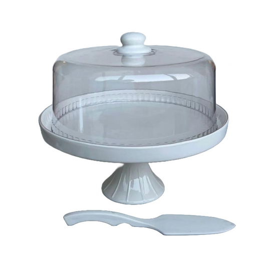 Cake Stand with Plastic Cover and cake serving utensil