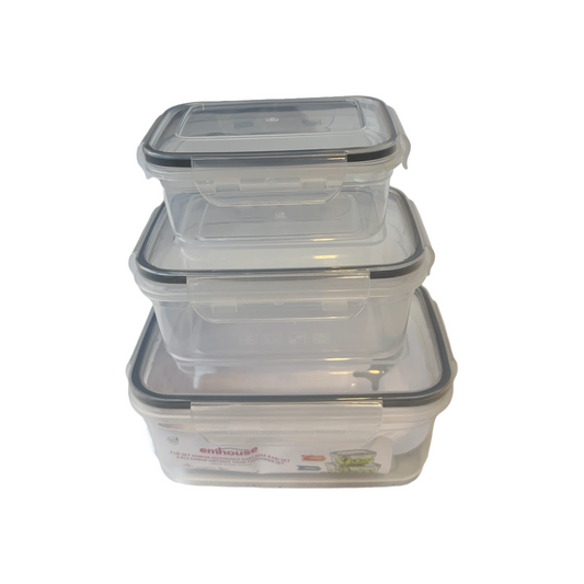 Set of 3 Plastic Airtight rectangle food containers