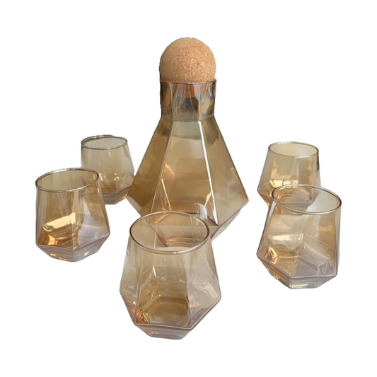 7 piece gold glass bottle with cups