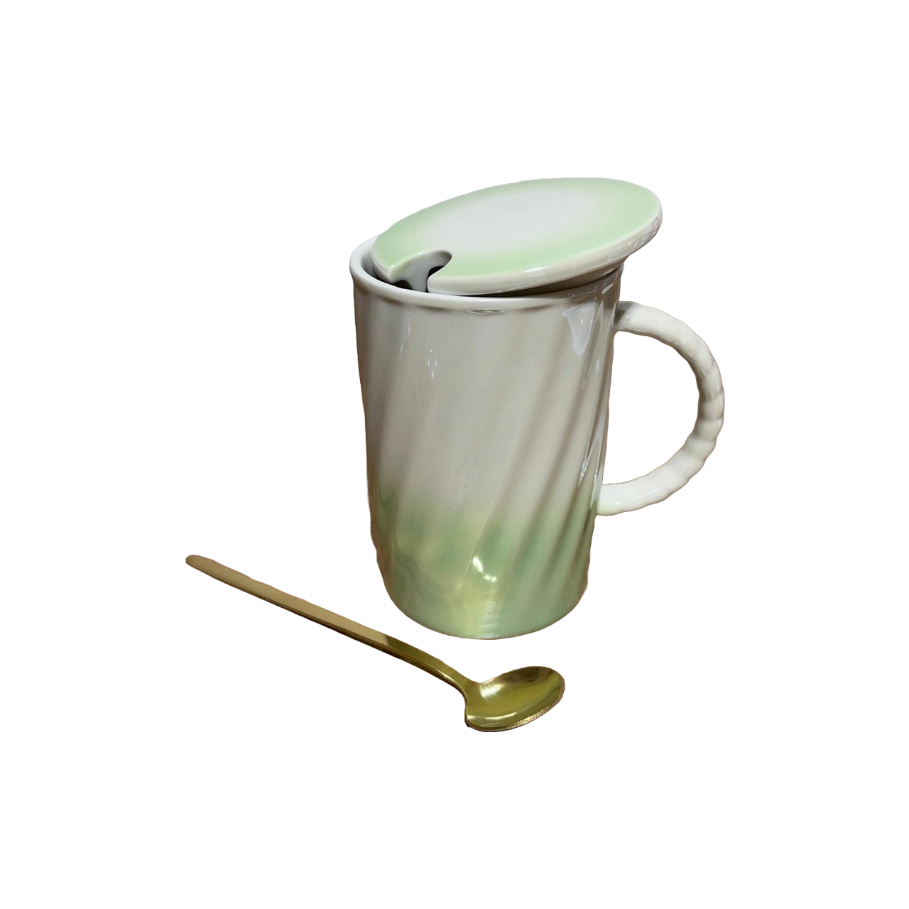 Ombre Ceramic Mug with Glass Straw and Lid