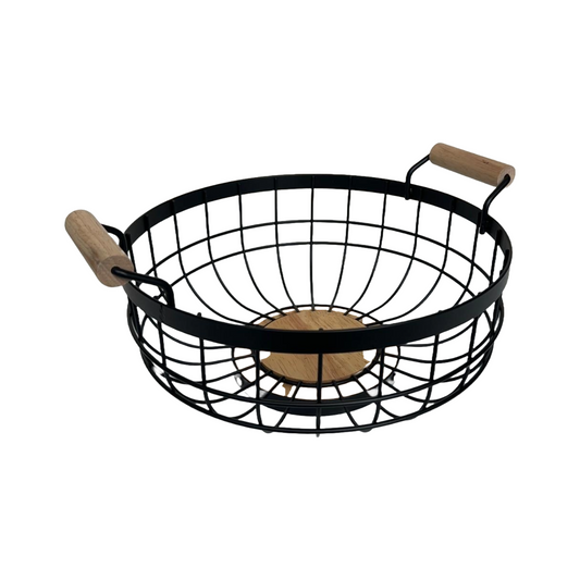 Black Fruit Basket with Wood Handles