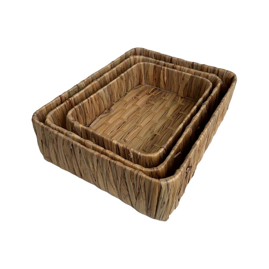 Rectangle Wicker Baskets without Handles (Set of 3)