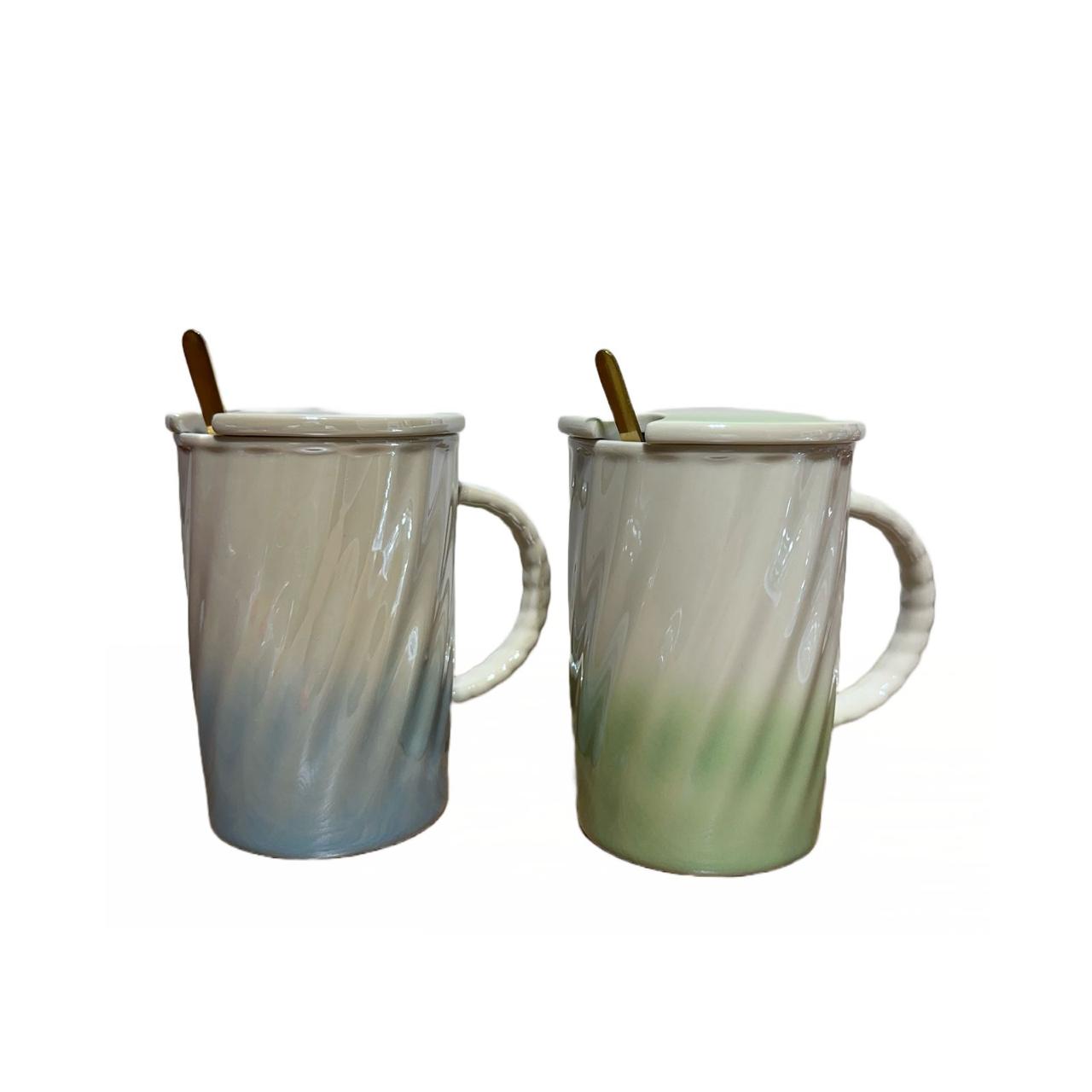 Ombre Ceramic Mug with Glass Straw and Lid